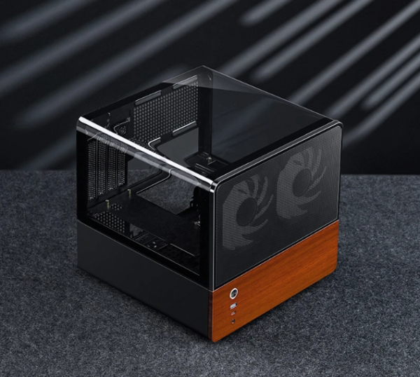 Gabinete Jonsbo V12 Black - Vidro Panoramico 270° - Madeira Nogueira - Matx
