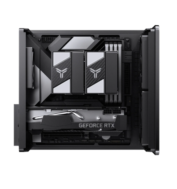 Gabinete Jonsbo V12 Black - Vidro Panoramico 270° - Madeira Nogueira - Matx