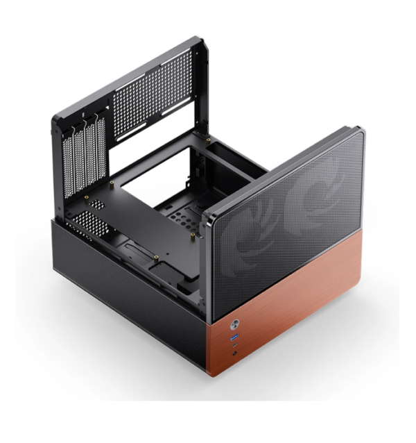 Gabinete Jonsbo V12 Black - Vidro Panoramico 270° - Madeira Nogueira - Matx