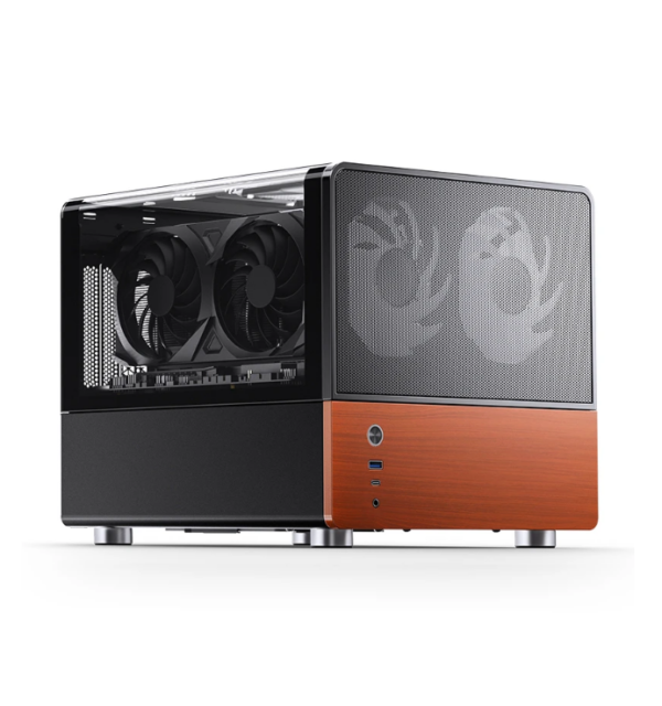 Gabinete Jonsbo V12 Black - Vidro Panoramico 270° - Madeira Nogueira - Matx