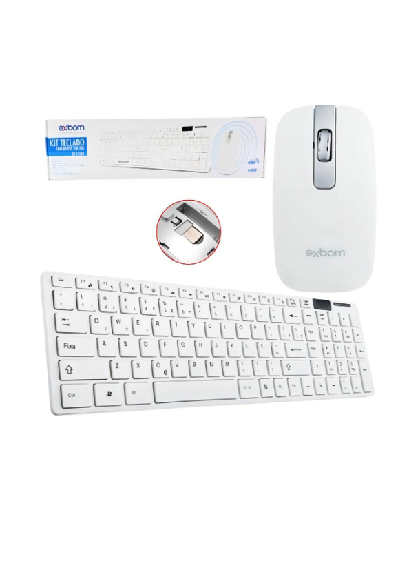 Teclado E Mouse Sem Fio Exbom Bk-S1000k - Branco